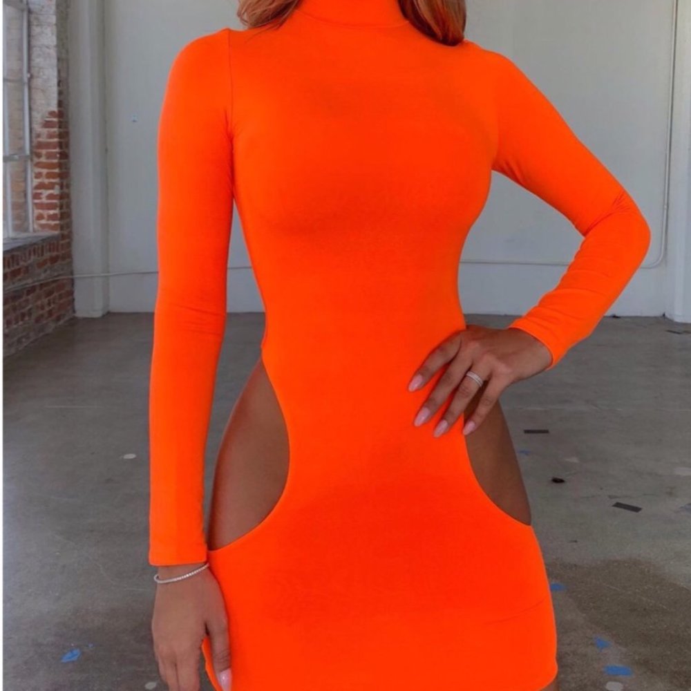 OH POLLY - ORANGE CUTOUT BODYCON MINI DRESS